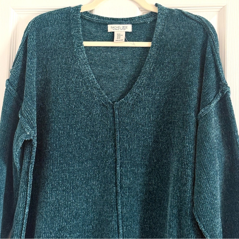 NWT Rachel Zoe Teal V-Neck Chenille Sweater XL - Picture 8 of 10